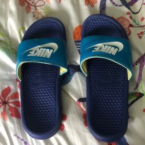 color block nike slides.